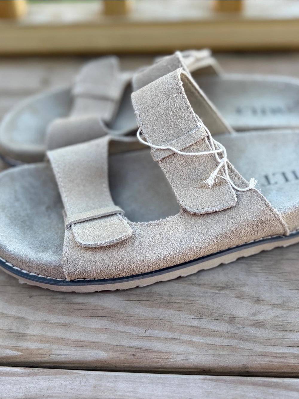 Wilton Beige Suede Double Strap Slide Sandal - Picture 3 of 4